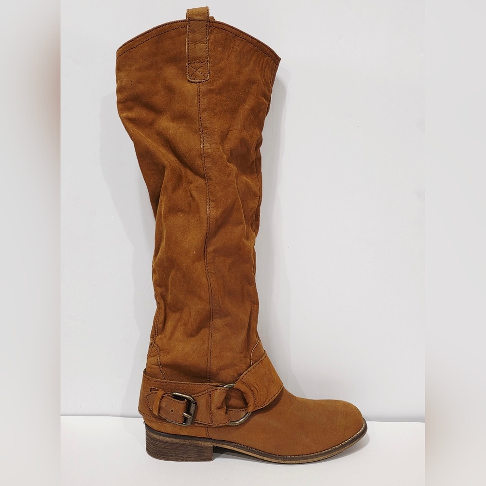 Steve Madden BANKKER Brown Suede Fabric Boot Tall Pull-On Riding Buckle 10 M New - Picture 15 of 16